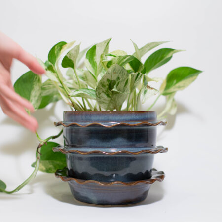 Blue Amber Ruffle Plant Pot