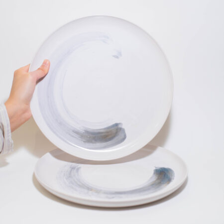 Dinner Plates (set of 2) - White with Blue Amber Swirls