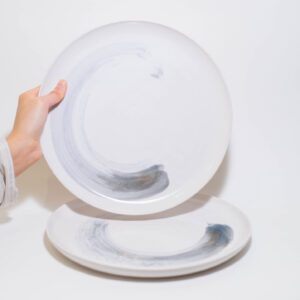 Dinner Plates (set of 2) - White with Blue Amber Swirls