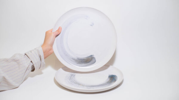 Dinner Plates (set of 2) - White with Blue Amber Swirls