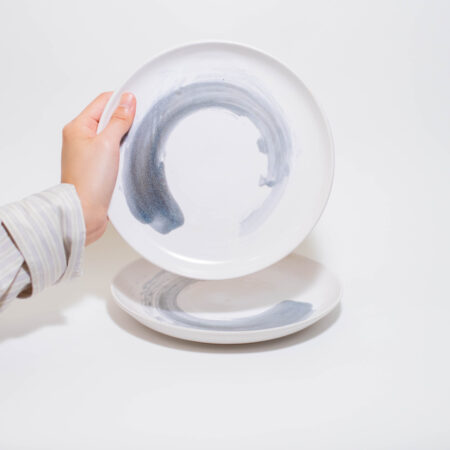 Salad Plates (set of 2) – White with Blue Amber Swirls