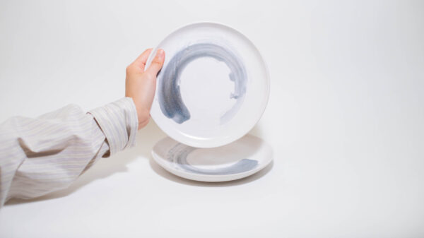 Salad Plates (set of 2) – White with Blue Amber Swirls