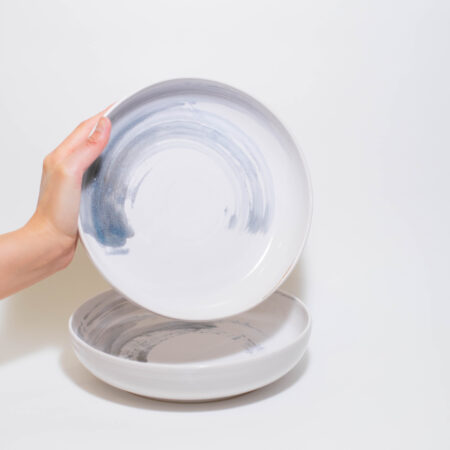 Pasta Bowls (set of 2) - White with Blue Amber Swirls