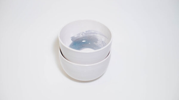 Cereal Bowls (set of 2) - White with Blue Amber Swirls