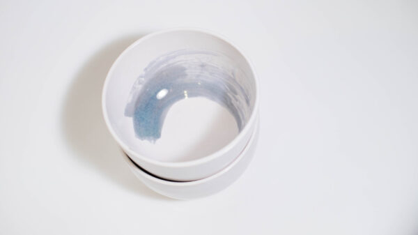 Cereal Bowls (set of 2) - White with Blue Amber Swirls