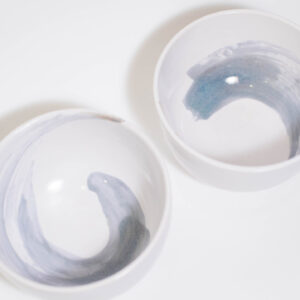 Cereal Bowls (set of 2) - White with Blue Amber Swirls - Image 4