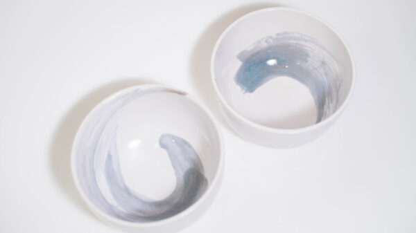 Cereal Bowls (set of 2) - White with Blue Amber Swirls