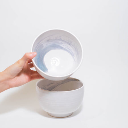 Cereal Bowls (set of 2) - White with Blue Amber Swirls