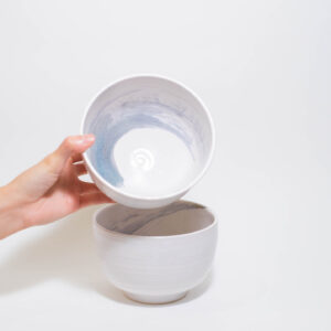 Cereal Bowls (set of 2) - White with Blue Amber Swirls - Image 1