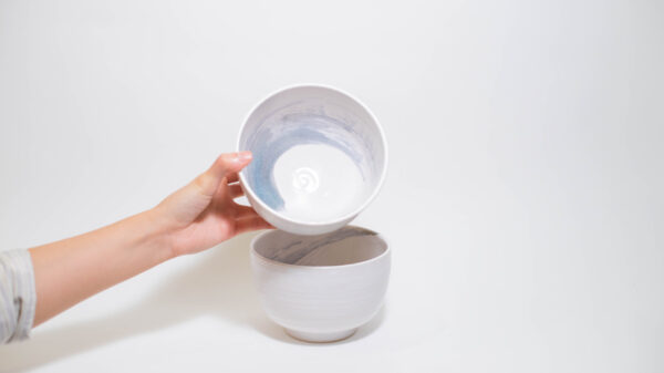 Cereal Bowls (set of 2) - White with Blue Amber Swirls