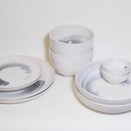 White with Blue Amber Swirls - 5-Piece Dinnerware Set for Two
