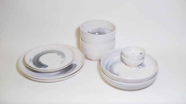 White with Blue Amber Swirls - 5-Piece Dinnerware Set for Two