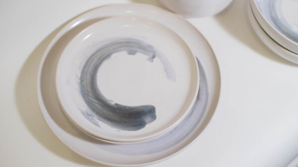 White with Blue Amber Swirls - 5-Piece Dinnerware Set for Two - Image 2