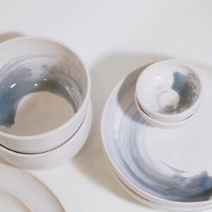 Condiment Dishes (set of 2) - White with Blue Amber Swirls - Image 4