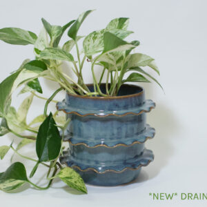 Blue Amber Ruffle Plant Pot (seconds, new drainage dish) - Image 4