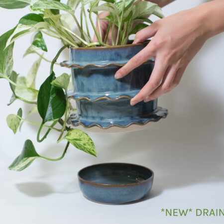 Blue Amber Ruffle Plant Pot (seconds, new drainage dish)