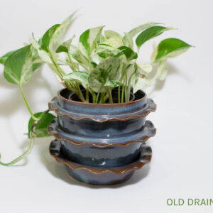 Blue Amber Ruffle Plant Pot (seconds, old drainage dish) - Image 2