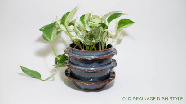 Blue Amber Ruffle Plant Pot (seconds, old drainage dish)