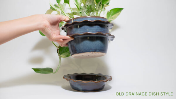 Blue Amber Ruffle Plant Pot (seconds, old drainage dish)